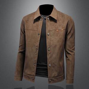 
Brown suede jacket for men, high quality, autumn and winter, high quality, fashionable, Korean version, slim casual leather jacket, trendy