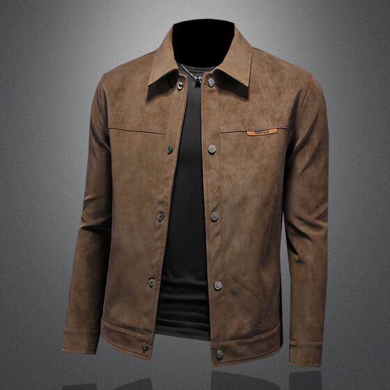 
Brown suede jacket for men, high quality, autumn and winter, high quality, fashionable, Korean version, slim casual leather jacket, trendy