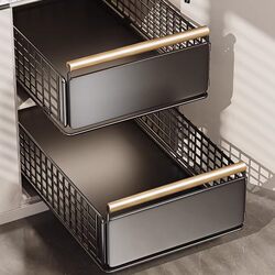 New Kitchen Pull-Out Storage Rack under the Sink Cabinet with Retractable Drawer Slide Rail and Storage Box