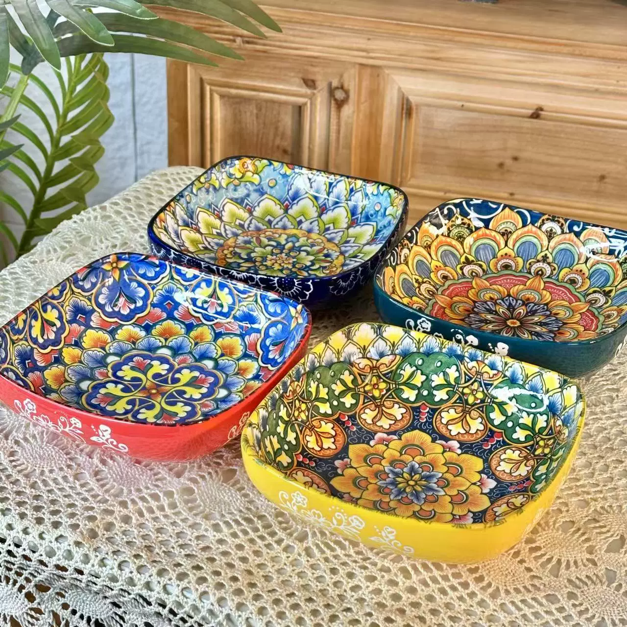 黄金时代】12英寸双耳珠点鱼盘宫廷风釉下彩高颜值陶瓷日用餐具