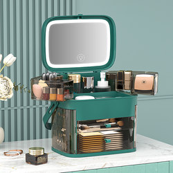 Cosmetic Storage Box, Dust-Proof, Large-Capacity Makeup Box for Skin Care Products, Desktop Led Storage Rack with Mirror