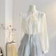French gentle style lace-up bow long-sleeved shirt for women 2025 spring age-reducing streamer top imitation tiny shirt