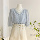 Lace lace V-neck chiffon shirt age-reducing jacquard shirt for women in summer design and fashionable 7-quarter sleeve shirt top