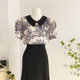 Ink printing doll collar puff sleeve chiffon shirt short-sleeved shirt women's summer design niche fashionable shirt top
