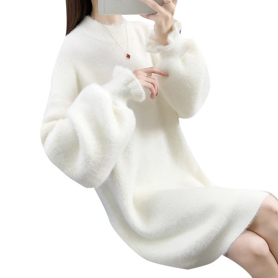 
Autumn and winter mink velvet mid-length sweater for women with coat and dress 2025 new fashion loose thickened bottoming shirt