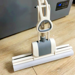 Mop Sponge Mop for Home Use, Roller Type, Water-Squeezing, Hands-Free Washing, Large Absorbent Sponge Mop, One-Sweep Clean