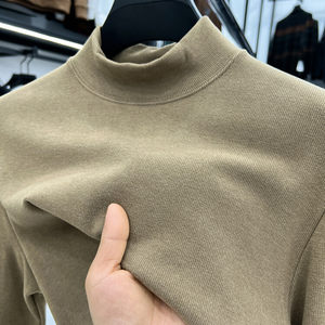 True velvet base shirt for men's autumn and winter semi-high neck nude and traceless high-end inner wear warm double-sided velvet long-sleeved T-shirt