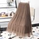 Mesh beaded skirt for women with pleated skirts for high waist mid-length A-line spring and summer two sides of spliced ​​long skirt