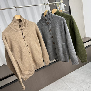 
Old money style! Sheep wool blend! Foreign trade men's autumn and winter thick and warm stand-up collar casual knitted cardigan sweater