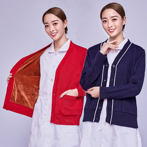 Nurse sweater women's sweater in autumn and winter warm and velvet thick puffed nurses.