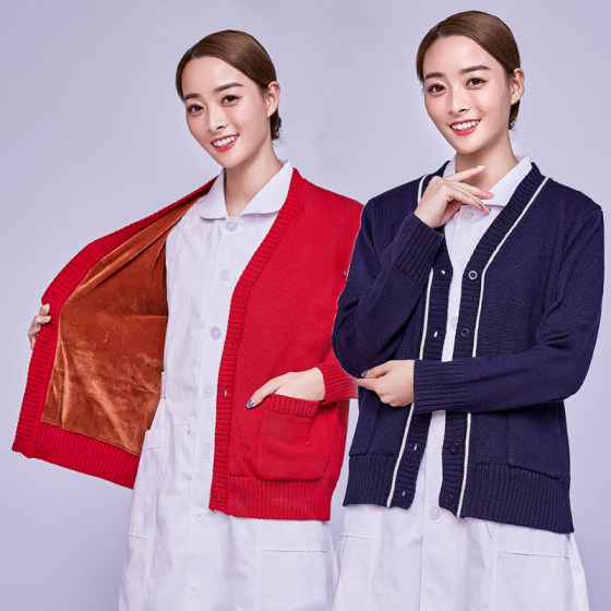 Nurse sweater women's sweater in autumn and winter warm and velvet thick puffed nurses.
