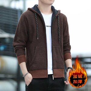 Autumn and winter new men's solid color hooded long-sleeved sweater Korean style large size slim and versatile youth cardigan