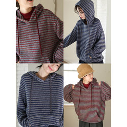 New Special Price】280G Custom Floral Yarn Knit Hooded Sweatshirt Casual Striped Top Available for Purchase