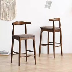 Nordic White Ash Solid Wood Horn Bar Stool Home Use Modern Simple Backrest High Stool Chair Bar Counter Stool