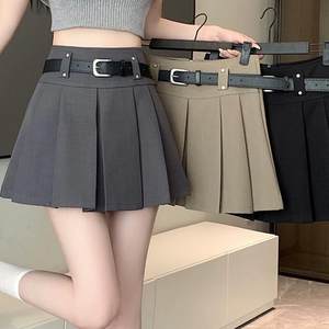 
Gray pleated skirt short skirt for women in autumn 2025 new suit skirt small person high waist slim A-line skirt