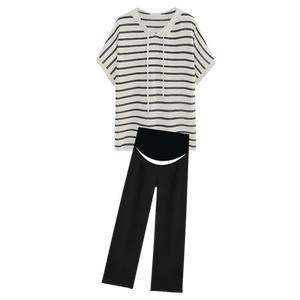 
Maternity suit summer 2026 new fashion trendy mom casual loose striped simple top and pants two-piece set for women