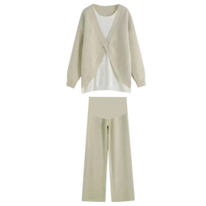 
Maternity Suit 2026 New Loose Casual Korean Style Outing Round Neck Knitted Tops and Pants Spring, Autumn and Winter Two-piece Set