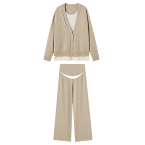 
Maternity suit, fashionable and fashionable khaki knitted loose belly-covering sweater two-piece set 2026 new autumn and winter