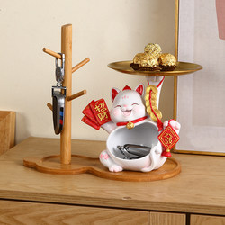 Lucky Cat Figurine for Entryway, Shoe Cabinet, Living Room, Desktop, Key Storage, Decoration, Housewarming Gift