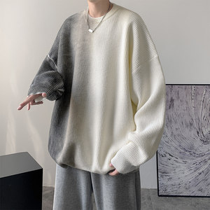 Net Red Gradient Sweater Men's Loose Lazy INS Hong Kong Wind Circle Caps Knit Knitting Knitter Knitting Thick Casual Spear Autumn and Winter