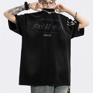 
American-washed heavy short-sleeved T-shirt for men and women new summer high street design letter printed half-sleeved T-shirt for men and women