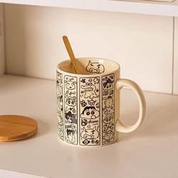Creative Black and White Crayon Shin-Chan Mug Cartoon Cute Office Ceramic Cup Household Water Cup Birthday Gift