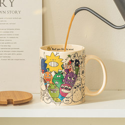 American-Style Graffiti Mug, Cartoon Personality, Creative Design, Ceramic Water Cup, Home Office Coffee Cup with Lid and Spoon