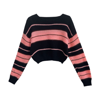 Japanese retro soft and glutinous striped short sweater for women 2025