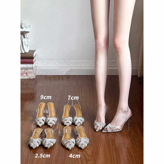 Missijia pointed toe PVC transparent sandals for women 25 summer new style rear-air rhinestone stiletto heels banquet dress shoes