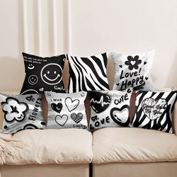 Casual Black and White Plaid Pillow Scandinavian ins Style Modern Simple Geometric Pillow Living Room Sofa Cushion Pillow Cover