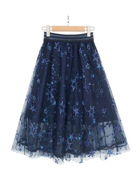 2024 spring new heavy industry mid-skirt gauze skirt mesh skirt skirt women half-body A-line gauze skirt women high waist look slim