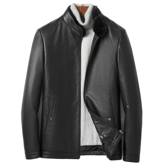 New Haining leather coat men's fur all -round water mink collar goose leather leather down winter leather jacket leather grass jacket
