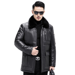 Haining leather down jacket men's middle -long sheep leather clothes Dad middle -aged and elderly leather jacket thickened large size jacket