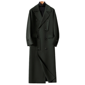 Extra-long double-sided cashmere coat for men over knees 100% wool double-breasted loose wool trench coat autumn and winter
