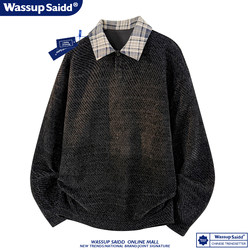 Wassup Saidd New Fake Two-Piece Long-Sleeve Top with a Turn-Down Collar, Sweatshirt, T-Shirt, Old Money Style Trendy Brand for Autumn and Winter Men