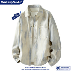 Wassup Saidd Long-Sleeved Shirt for Men, Spring and Autumn American-Style Tie-Dye Shirt Jacket, Loose Large Size Top, Extra Large
