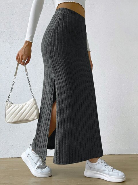 Ahagaga European and American style street temperament versatile skirt daily high waist slit mid-length hip-cover skirt