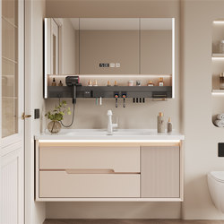 Cream-Colored Ceramic Integrated Basin Bathroom Cabinet Washbasin Vanity Unit Combination Washstand Bathroom Cabinet