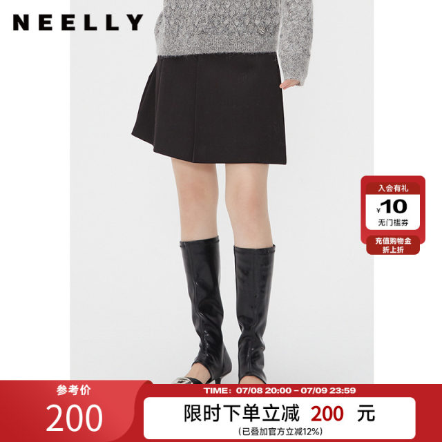 NEELLY Nali Shopping Mall same spring style versatile pleated skirt short skirt for women black simple commuting slim A-line skirt