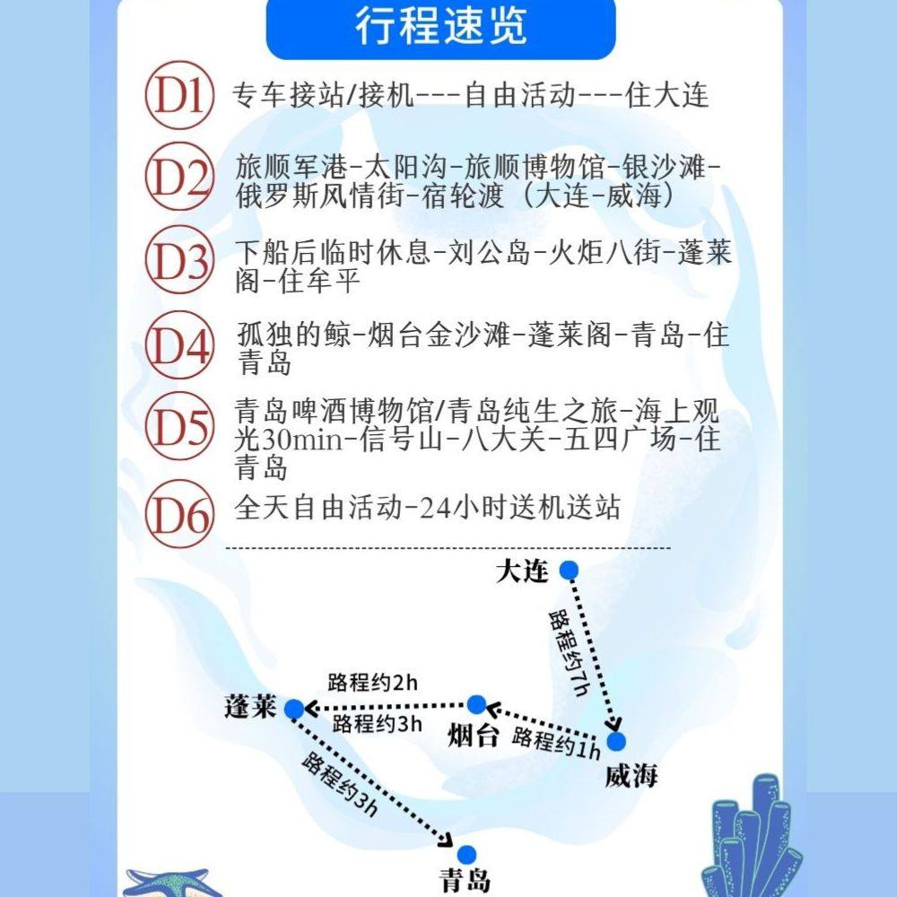 山东旅游大连青岛烟台蓬莱威海刘公岛养马岛孤独的鲸五日游六日游