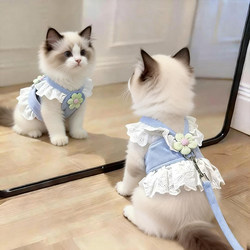 Cat Leash Anti-Escape Lace Harness Dress Sweet Breathable Kitten Outdoor Clothes Cute Spring and Summer