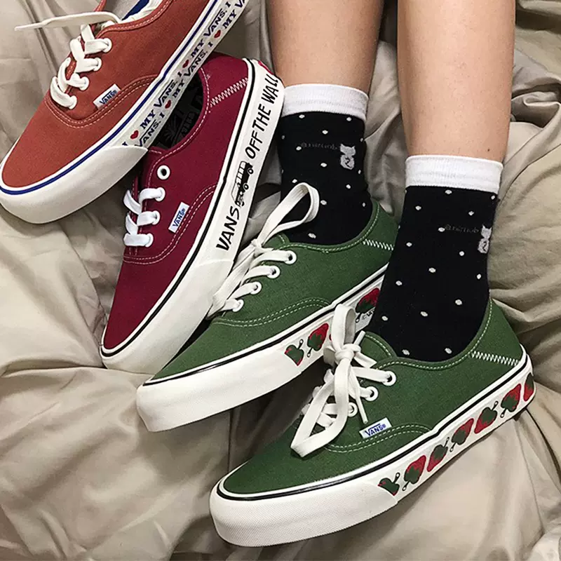 VANS Authentic 草莓绿色酒红校车脏橘色帆布鞋VN0A3MU6VL9/LA-Taobao