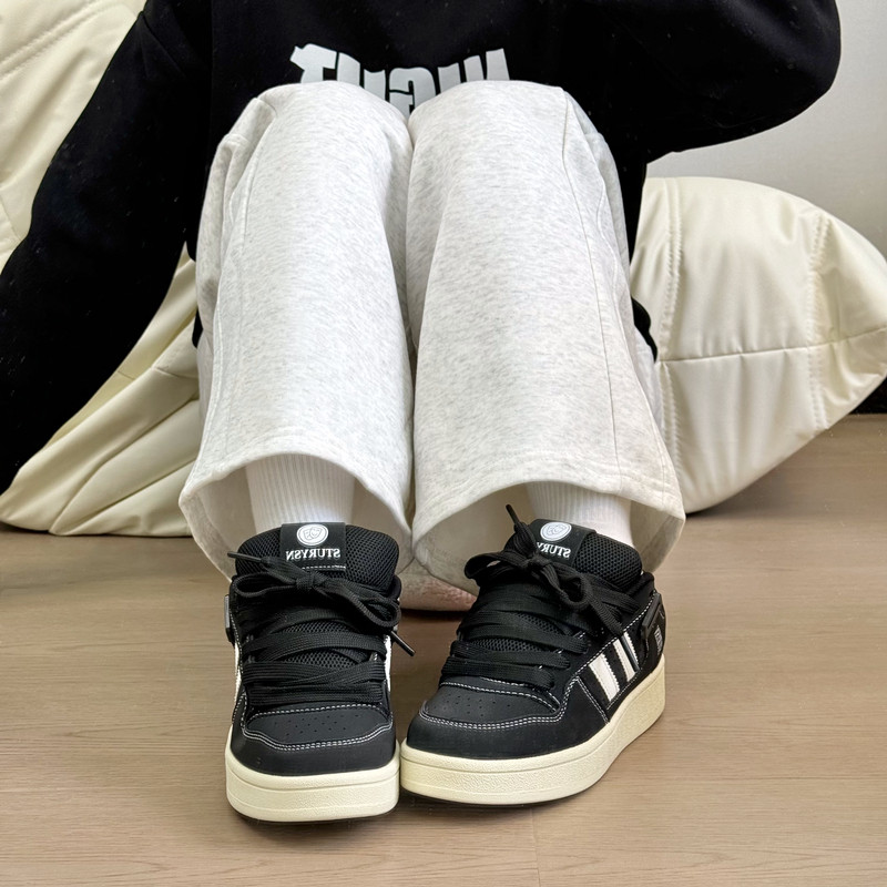 Spring couple frosted black color-blocked bread shoes for men ins ...