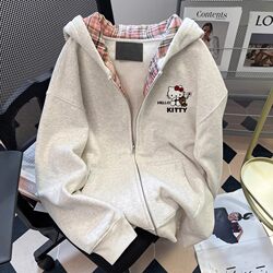 2025 Super Popular Age-Reducing Kitty Cat Sweatshirt Cardigan for Girls, Spring and Autumn Korean Style Unique Hooded Jacket for Middle School Students