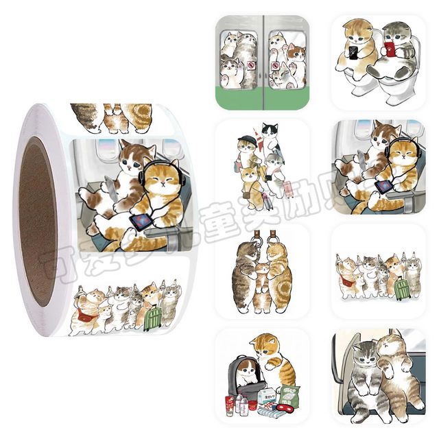 Children's cartoon reward stickers cute shark cat toy pocket decoration material round stickers 2.5cm