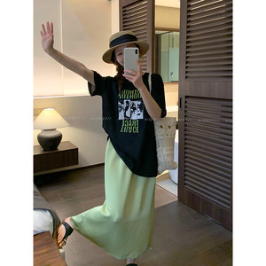 
Love Devil Fish Casual Suit Women's 2026 Summer New Short-Sleeved Printed T-Shirt Skirt Long Skirt Two-piece Set