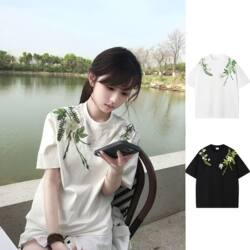 American-Style Floral Print Short-Sleeve T-Shirt, Summer Heavyweight High-Street Loose T-Shirt, Unisex Top, Student Base Shirt