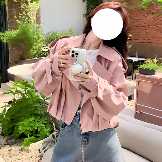 
Pink Korean design sense of age-reducing small windbreaker jacket for women 2025 autumn new casual fashion foreign style commuting