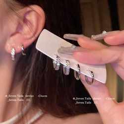 4-Piece Set! No Need to Take Them Off When Sleeping! Exquisite and Versatile Earrings with a Niche Design, High-End Zircon Hoop Earrings for Women