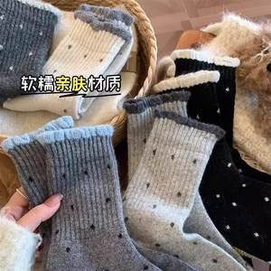 波点堆堆袜子女2025新款爆款中筒袜秋冬季加厚保暖女士纯色袜